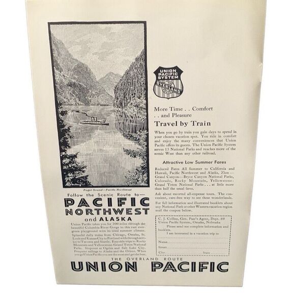Vintage 1930 Union Pacific Scenic Route to Alaska Ad Advertisment - Picture 3 of 4